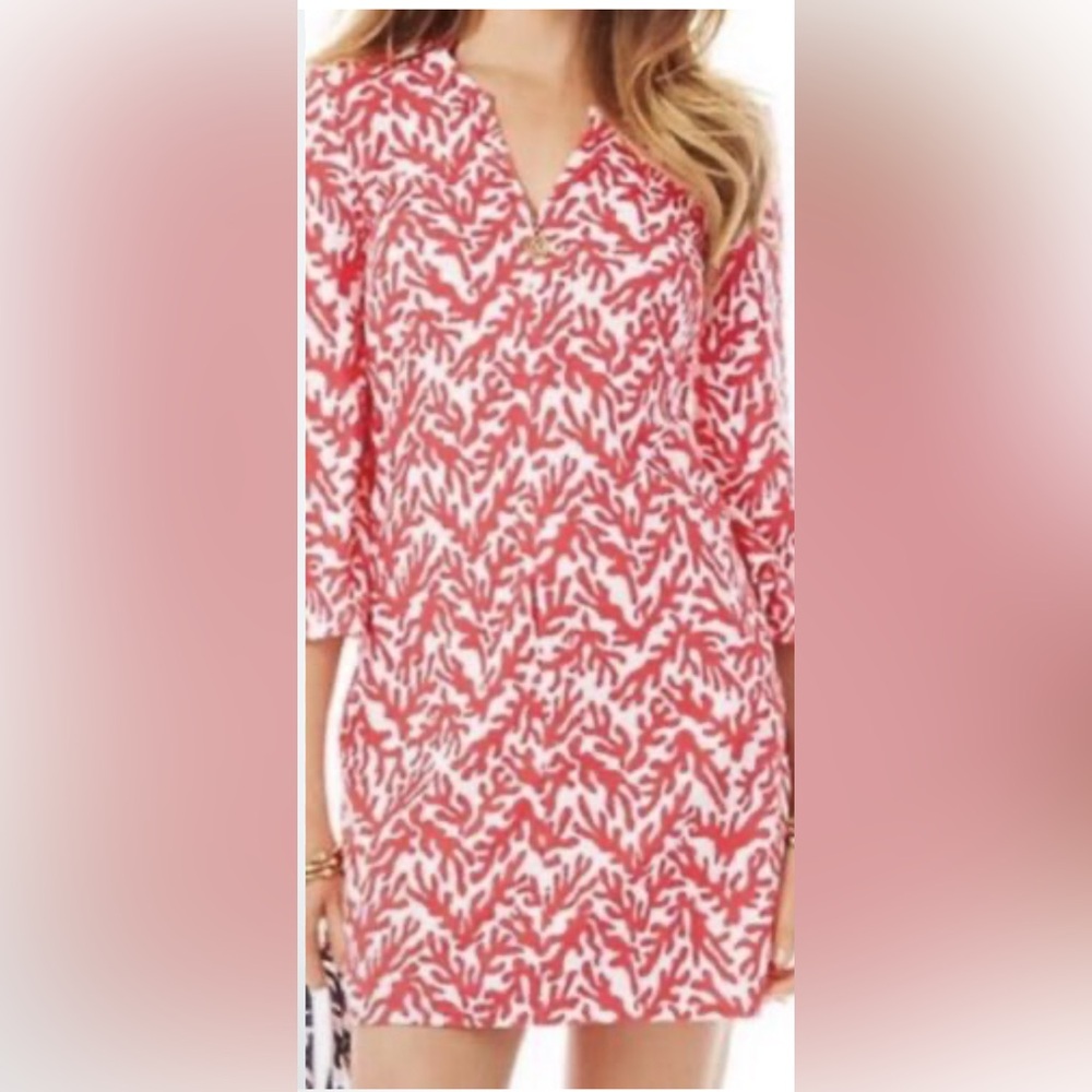 Lilly Pulitzer coral print terry cloth zip front beach dress sizes size Small